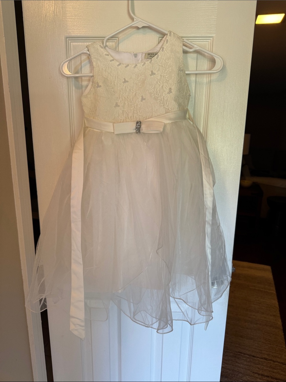 Ivory Tulle Party Dress with Satin Bow for Girls